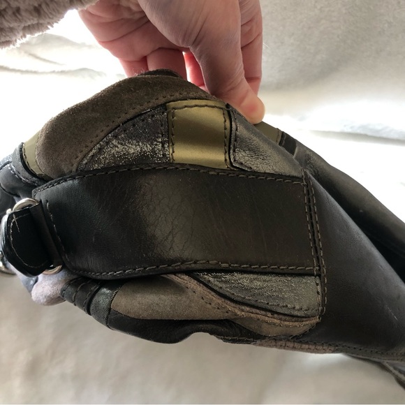 COACH Maggie Mia Inlaid “C” Leather/Suede/Fabric Patchwork Hobo Shoulder Bag - Picture 7 of 16